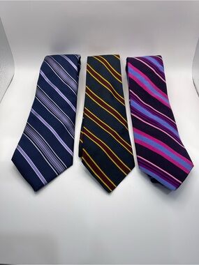Three-Piece 100% Silk Striped Tie Set — Made in USA
